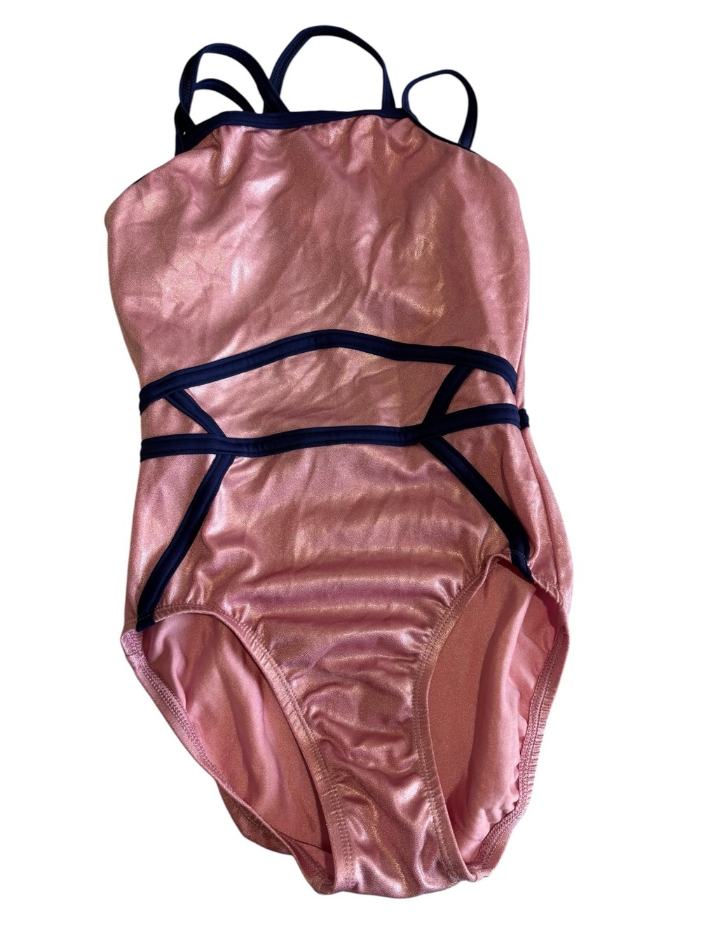 GK Elite x Simone Biles collection Pink Leotard with Navy Trim. AXS - Picture 2 of 4